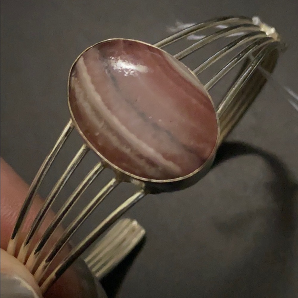 Genuine Rose Agate Sterling Silver Cuff